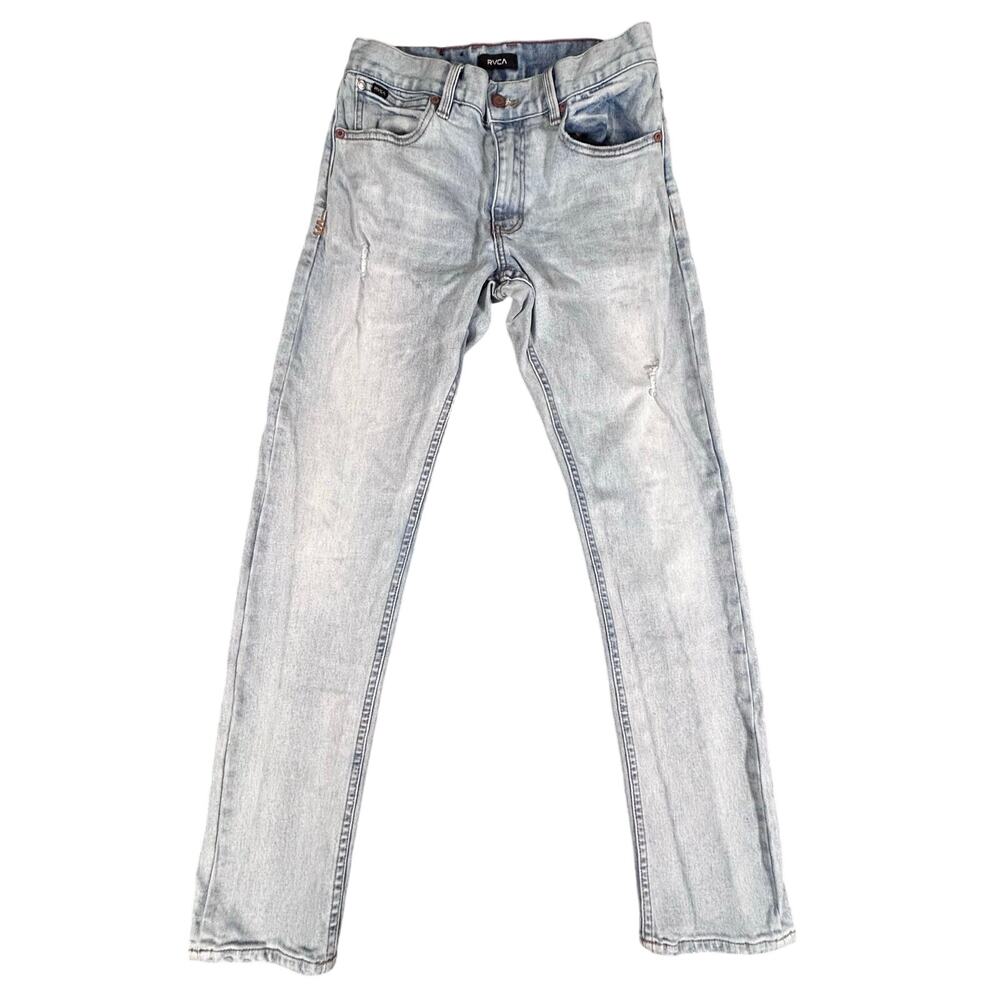 RVCA Daggers Fit Distressed Jeans Women's 28 Light Blue Slim Straight Leg Pants‎